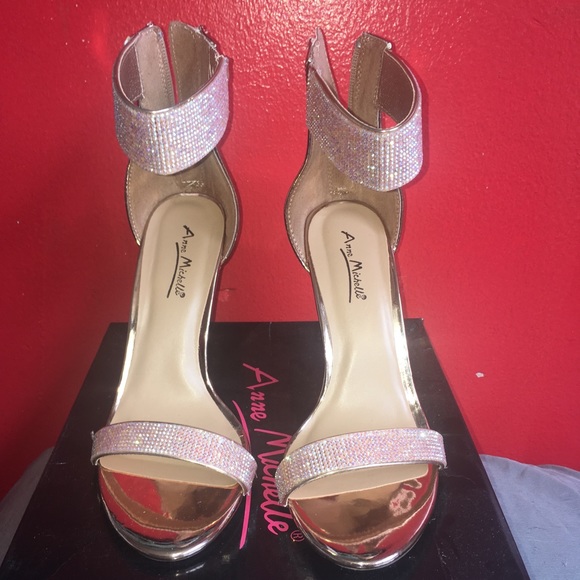 Charlotte Russe Rhinestoned Rose Gold Heels - Picture 2 of 6